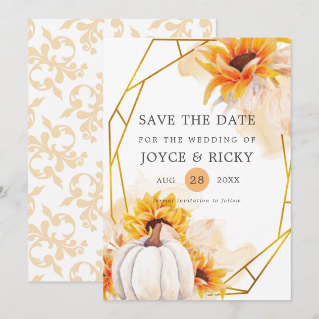 Autumn Fall Pumpkin Save The Date Wedding  Invitation (Front/Back)