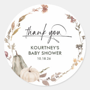Autumn Fall Pumpkin Thank You Baby Shower Classic Round Sticker