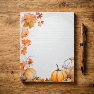 Autumn / Fall pumpkins and leaves lined note pad