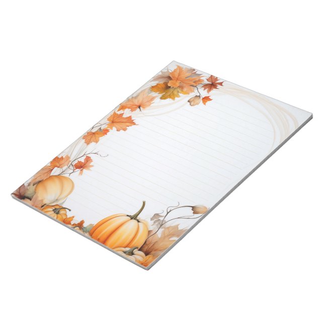 Autumn / Fall pumpkins and leaves lined note pad (Angled)