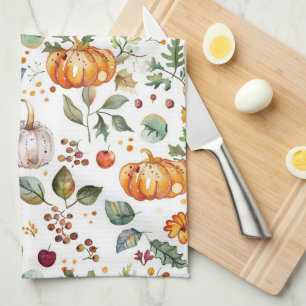 Autumn Fall Pumpkins & Leaves Kitchen   Holiiday Tea Towel