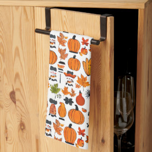 Autumn Fall Pumpkins & Leaves Kitchen   Holiiday Tea Towel