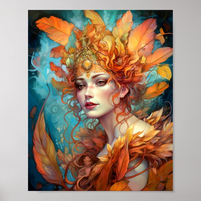 Autumn Fall Queen Goddess Fantasy Art Poster (Front)