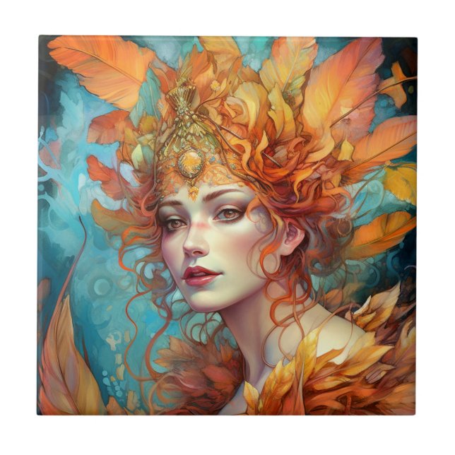 Autumn Fall Queen Goddess Fantasy Art Tile (Front)