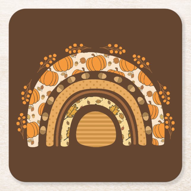 Autumn/Fall Rainbow  Square Paper Coaster (Front)