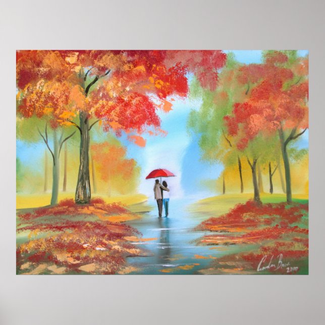 Autumn fall rainy day romantic walk couple poster (Front)