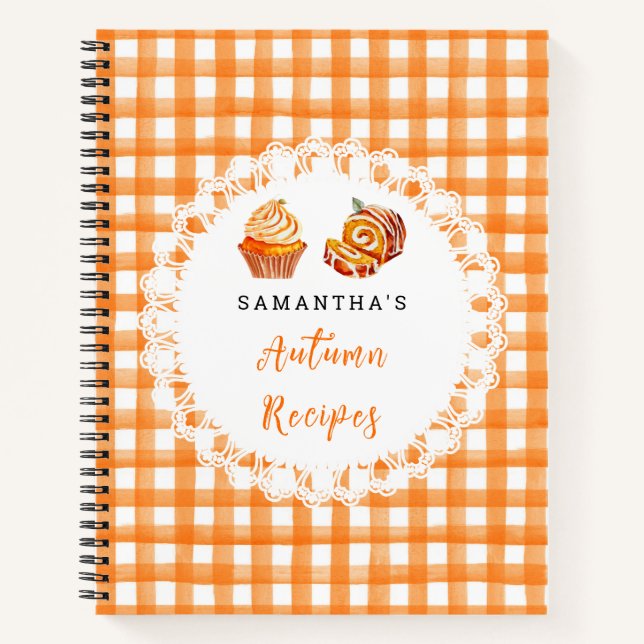 Autumn Fall Recipes Orange Gingham Notebook (Front)