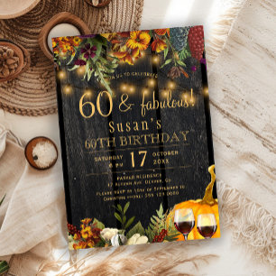 Autumn fall rustic 60th birthday party invitation
