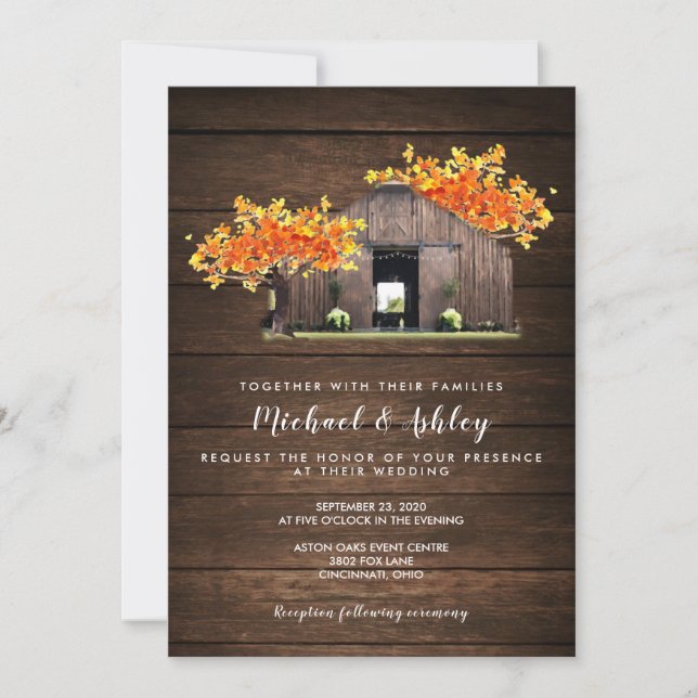 Autumn Fall Rustic Barn Wedding Invitation (Front)
