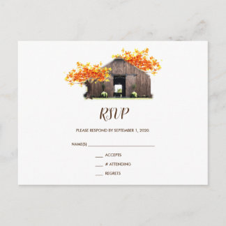 Autumn Fall Rustic Barn Wedding RSVP Postcard