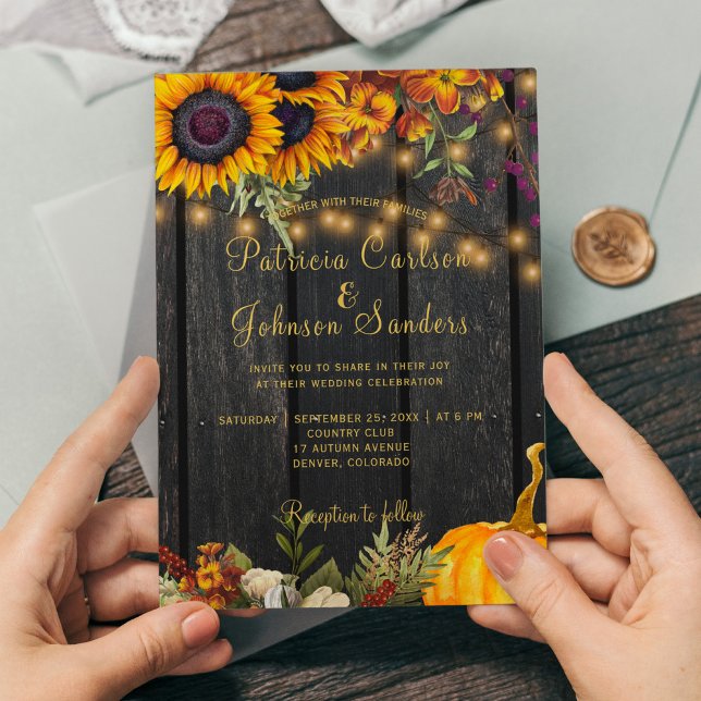 Autumn fall rustic barn wood harvest wedding invitation (Creator Uploaded)