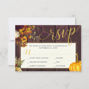 Autumn fall rustic burgundy barn wood wedding RSVP card