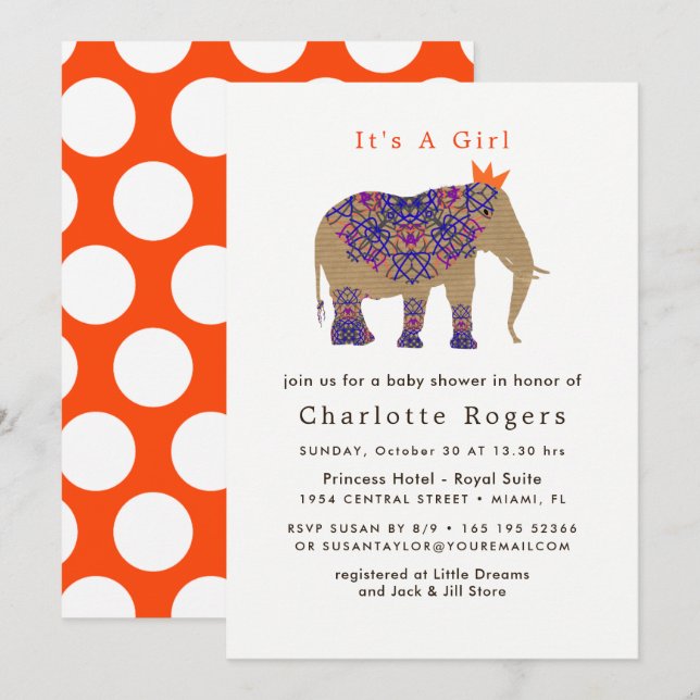 Autumn Fall Rustic Colour Cute Elephant Baby Showe Invitation (Front/Back)