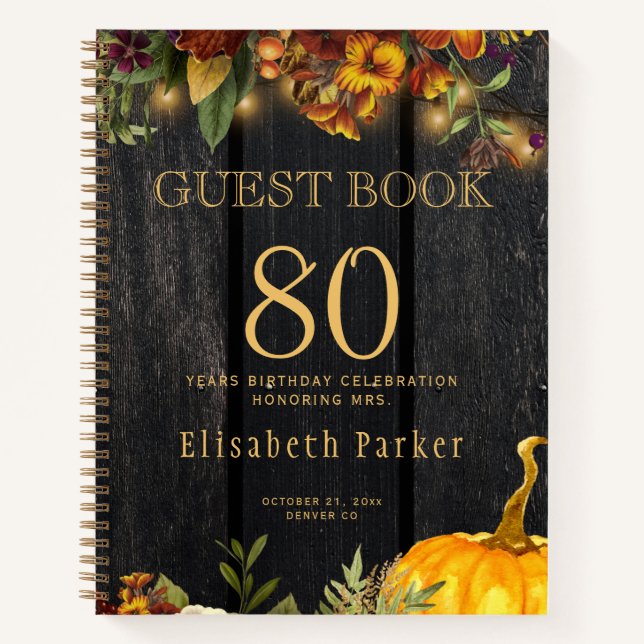 Autumn fall rustic floral 80 years guest book (Front)