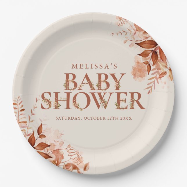 Autumn Fall Rustic Floral Baby Shower Paper Plate (Front)