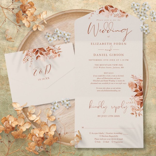 Autumn Fall Rustic Floral Details RSVP Wedding All In One Invitation (Autumn Fall Rustic Floral Details RSVP Wedding All In One Invitation)