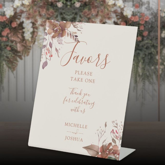 Autumn Fall Rustic Floral Elegant Script Favours Pedestal Sign (Autumn Fall Rustic Floral Elegant Script Favors Pedestal Sign)