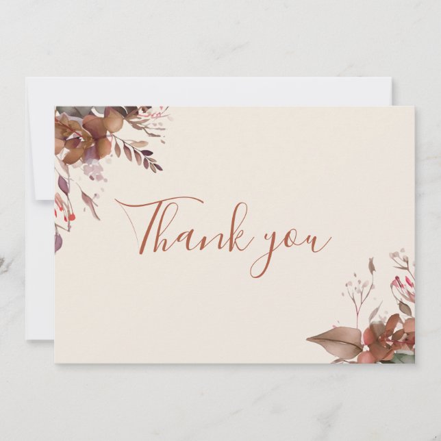 Autumn Fall Rustic Floral Elegant Script Thank You Card (Front)