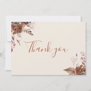 Autumn Fall Rustic Floral Elegant Script Thank You Card