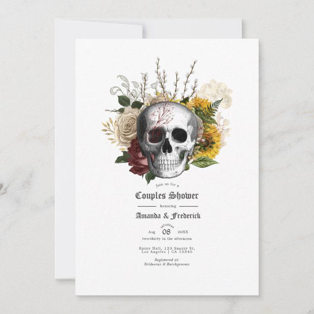 Autumn Fall Rustic Floral Gothic Couples Shower Invitation (Front)