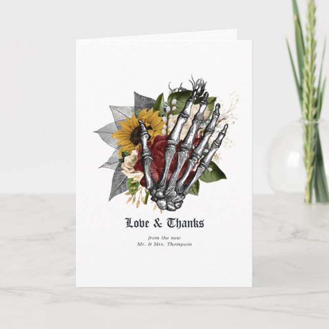 Autumn Fall Rustic Floral Gothic Wedding Thank You Card (Front)
