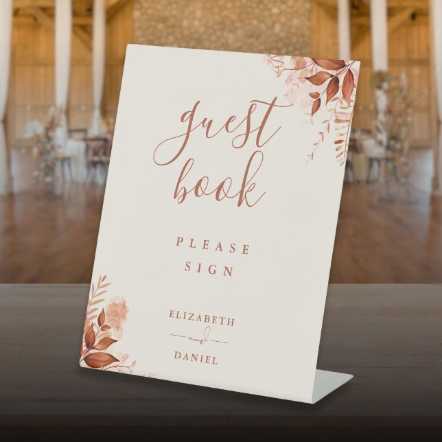 Autumn Fall Rustic Floral Guest Book Pedestal Sign (Autumn Fall Rustic Floral Guest Book Pedestal Sign)