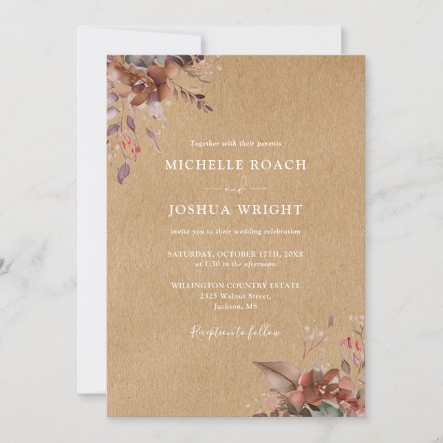 Autumn Fall Rustic Floral Monogram Wedding Invitation (Front)