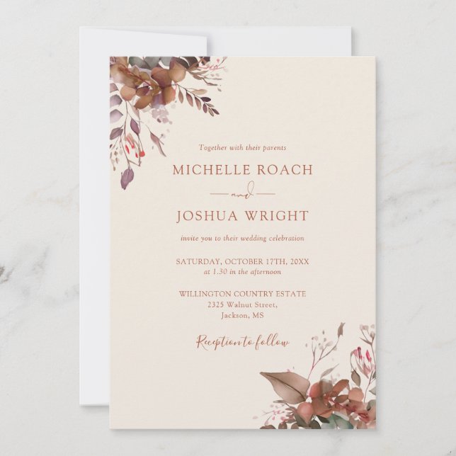 Autumn Fall Rustic Floral Monogram Wedding Invitation (Front)