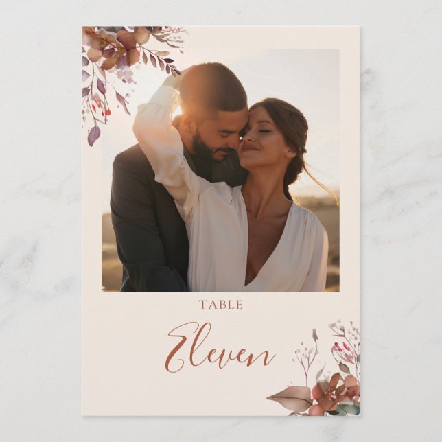 Autumn Fall Rustic Floral Photo Table Number (Front)