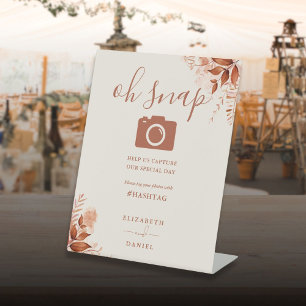 Autumn Fall Rustic Floral Script Oh Snap Photo Pedestal Sign