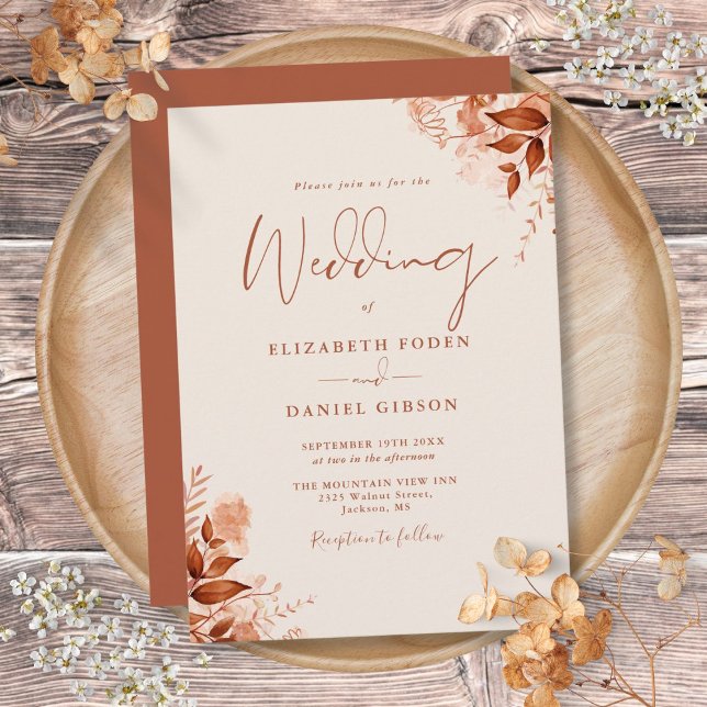 Autumn Fall Rustic Floral Terracotta Wedding Invitation (Autumn Fall Rustic Floral Terracotta Wedding Invitation)