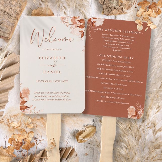 Autumn Fall Rustic Floral Wedding Program Hand Fan (Autumn Fall Rustic Floral Wedding Program Hand Fan)