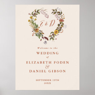 Autumn Fall Rustic Floral Wedding Welcome Sign