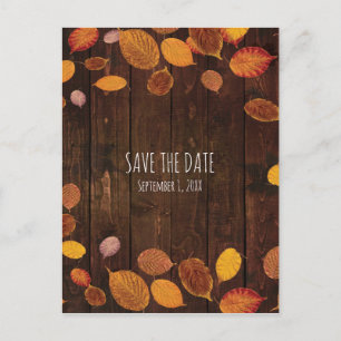 Autumn Fall Rustic Golden Leaves Save the Date Announcement Postcard