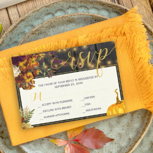 Autumn fall rustic harvest barn wood wedding RSVP Card