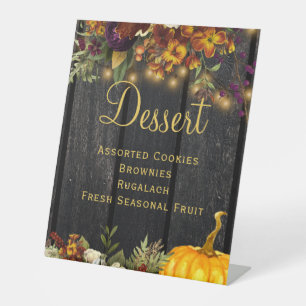 Autumn fall rustic wood wedding dessert sign