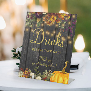 Autumn fall rustic wood wedding dessert sign