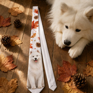 Autumn Fall Samoyed Watercolor Tie