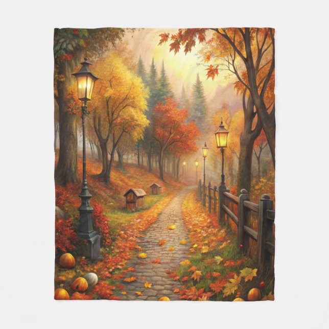 Autumn Fall Scene Fleece Blanket (Front)