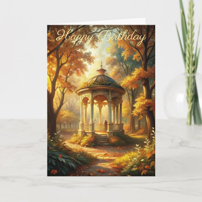 Autumn Fall Scene With Gazebo Birthday Card (Front)