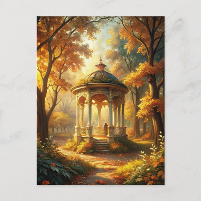 Autumn Fall Scene With Gazebo Postcard (Front)