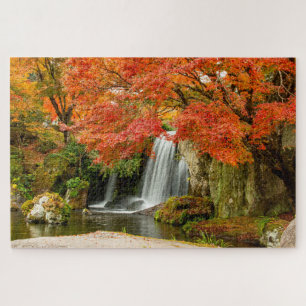Autumn Fall Scenic View Waterfall and Creek Jigsaw Puzzle
