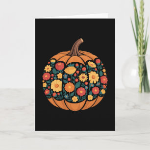 Autumn Fall Season Pumpkin Floral Wildflower Thank Card