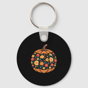 Autumn Fall Season Pumpkin Floral Wildflower Thank Key Ring