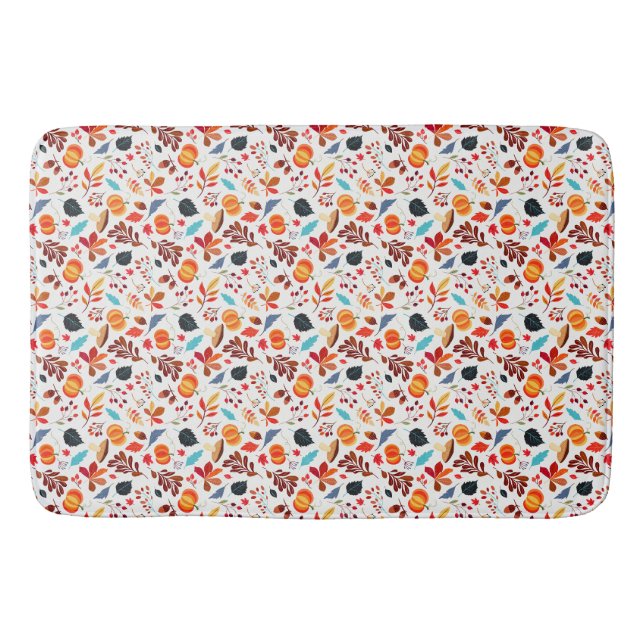 Autumn Fall Season Pumpkins Leaves Bath Mat Decor (Front)