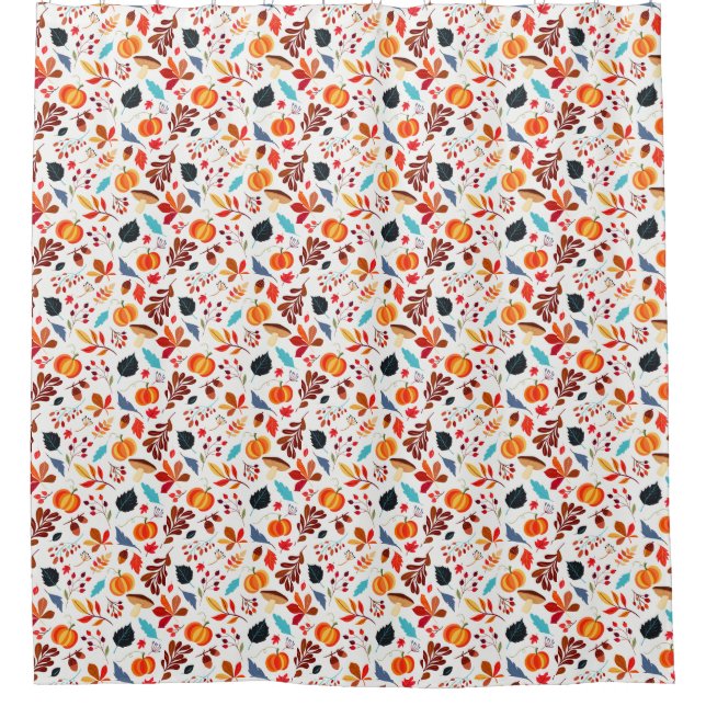 Autumn Fall Season Pumpkins Leaves Shower Curtain  (Front)