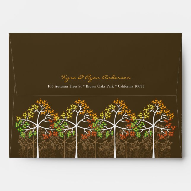 Autumn Fall Season Trees On Brown Modern Wedding Envelope (Back (Top Flap))