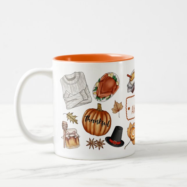 Autumn Fall Seasonal Thanksgiving Holiday Pumpkin Two-Tone Coffee Mug (Left)
