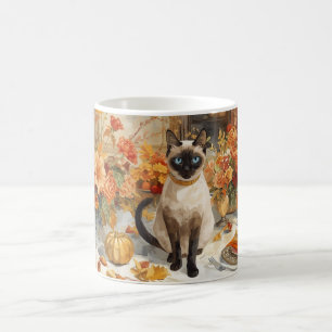 Autumn Fall Siamese Cat at dinner table Coffee Mug