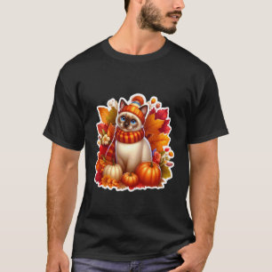Autumn Fall Siamese Cat Owner Thanksgiving Mum Dad T-Shirt